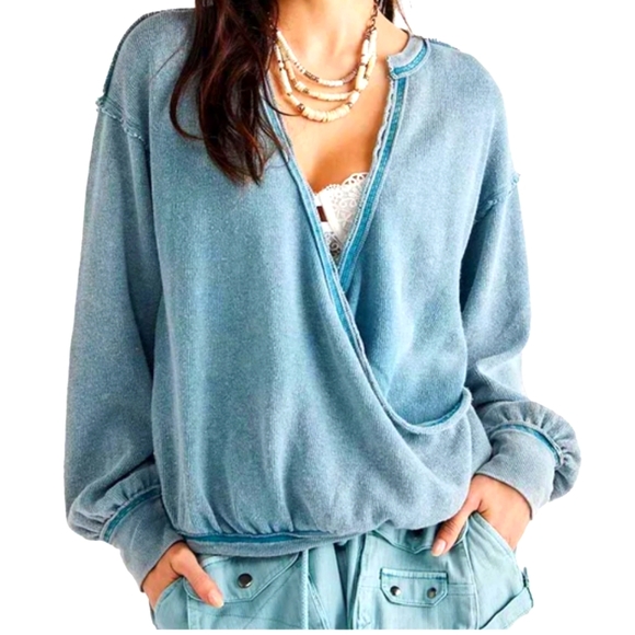 Free People Tops - Free People Anyway Tee long sleeve wrap sweatshirt top Deep Teal